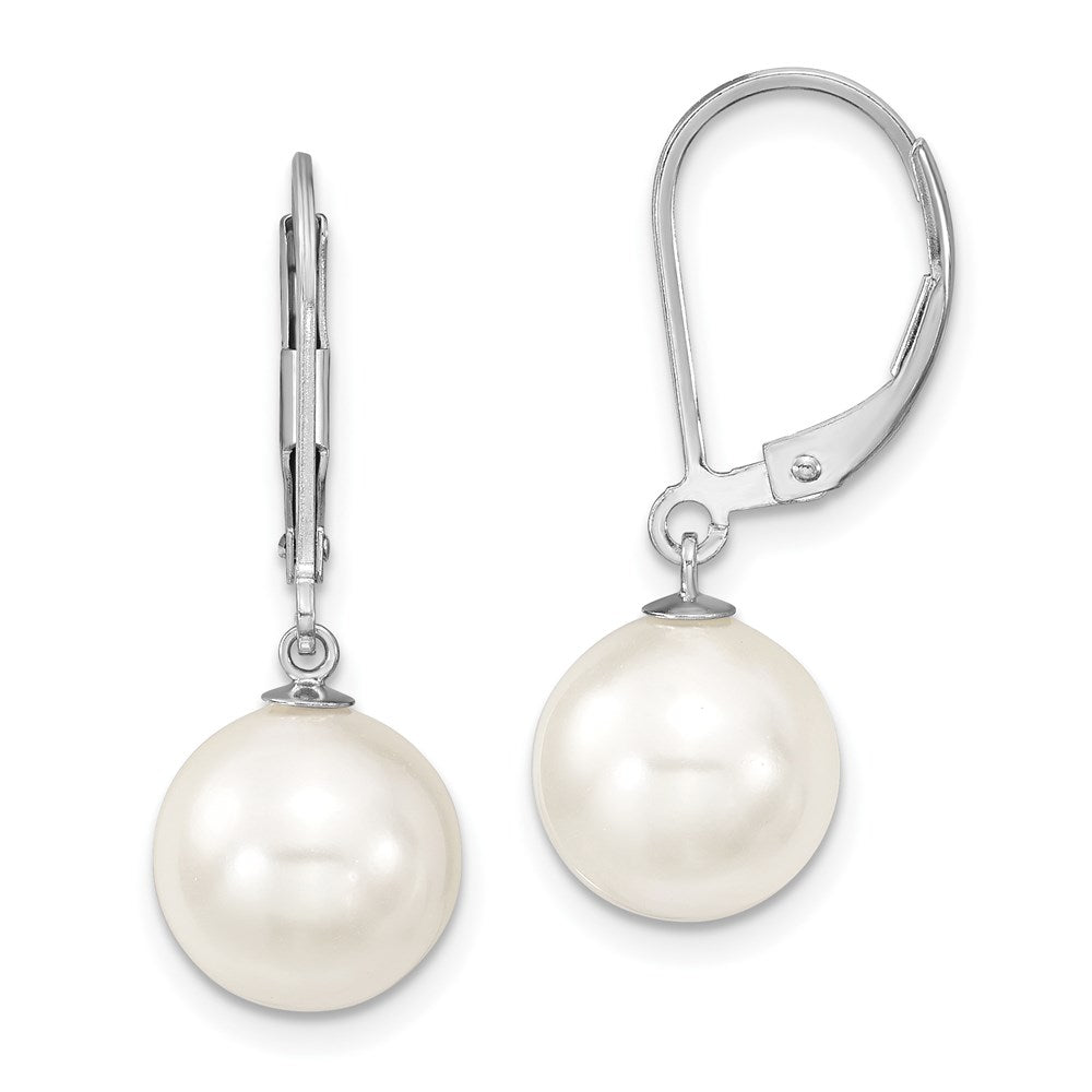Majestik Sterling Silver Rhodium-plated 10- White Imitation Shell Pearl Leverback Dangle Earring