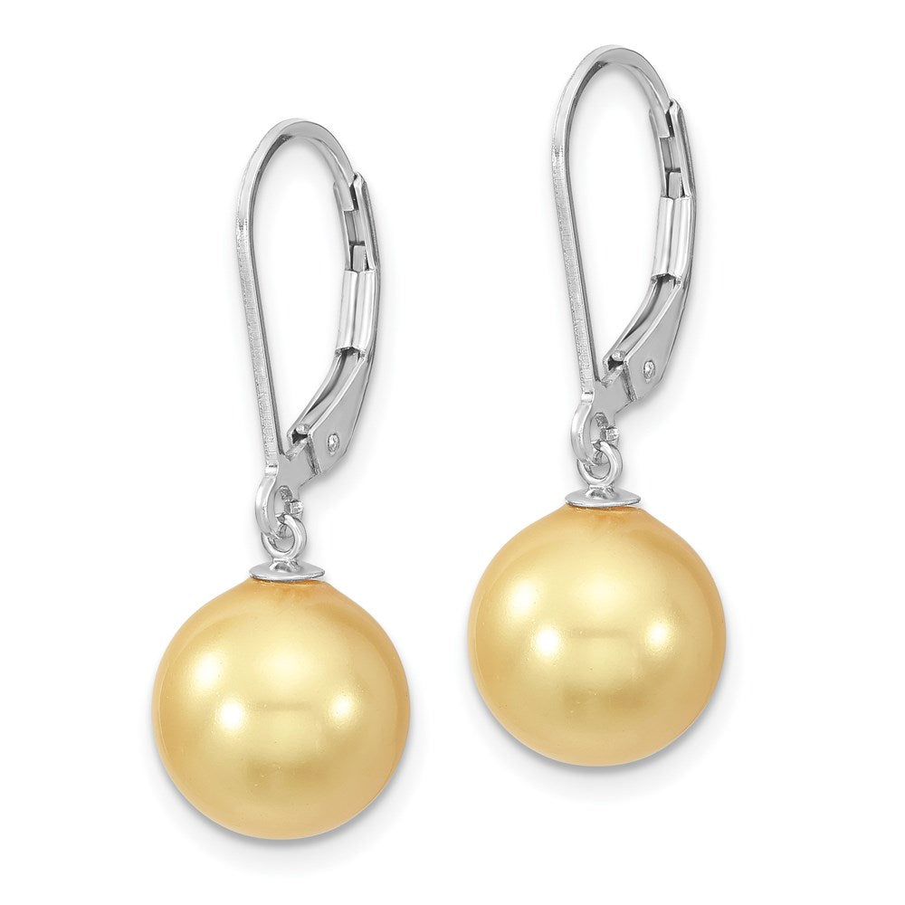 Majestik Sterling Silver Rhodium-plated 10- Yellow Imitation Shell Pearl Leverback Dangle Earrings