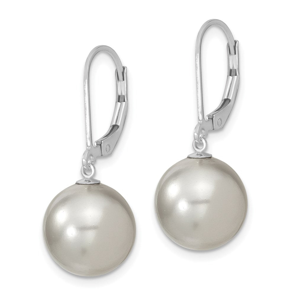 Majestik Sterling Silver Rhodium-plated 12- Grey Imitation Shell Pearl Leverback Dangle Earring
