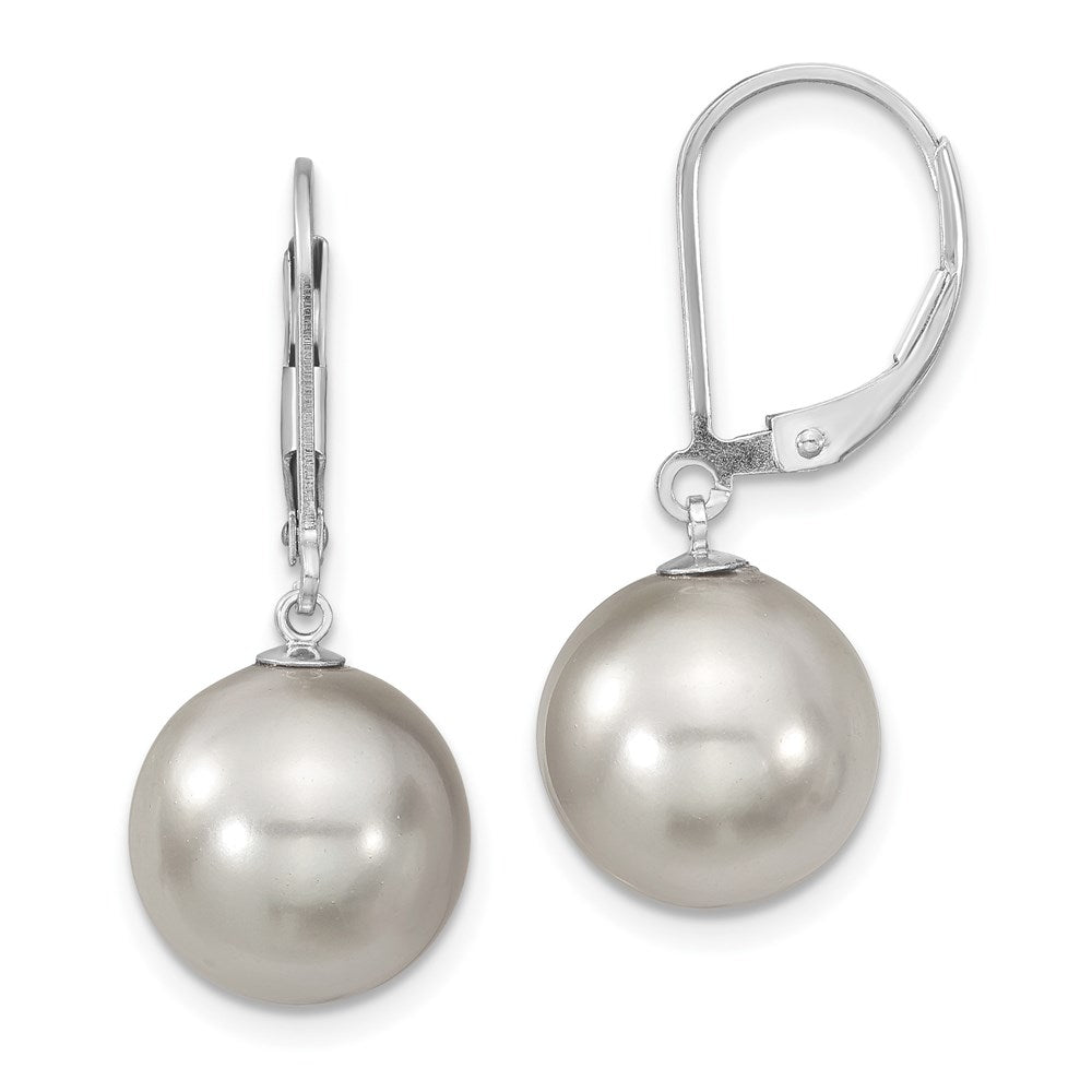 Majestik Sterling Silver Rhodium-plated 12- Grey Imitation Shell Pearl Leverback Dangle Earring