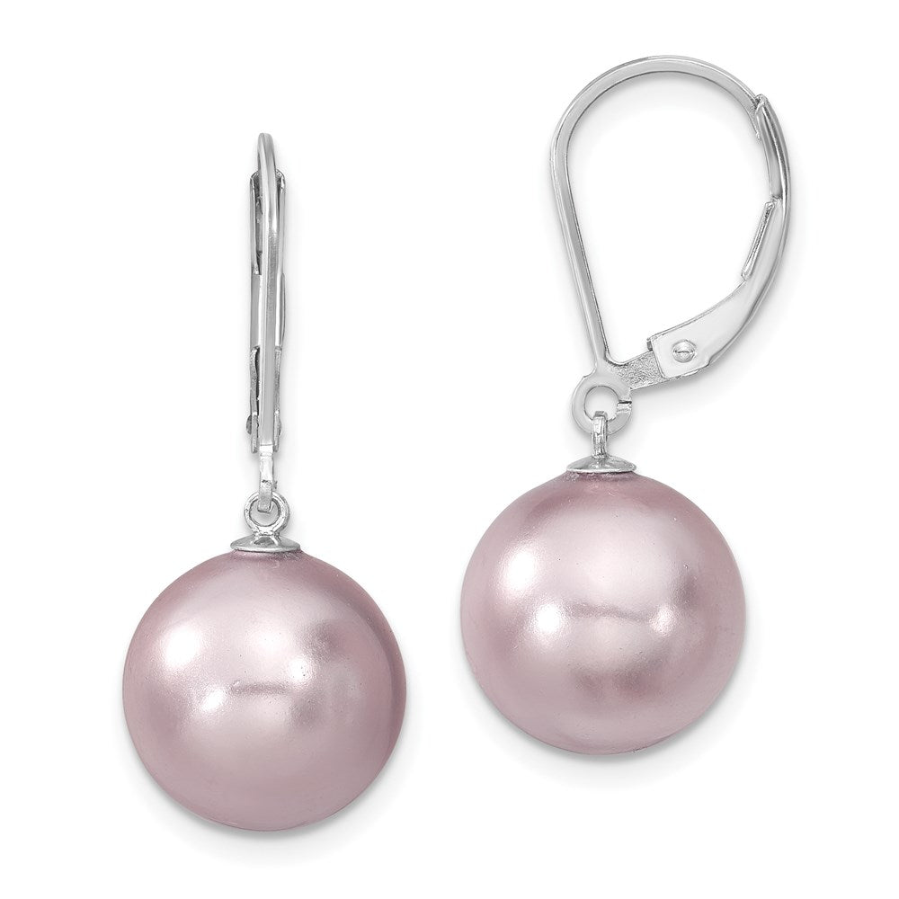 Majestik Sterling Silver Rhodium-plated 12- Purple Imitation Shell Pearl Leverback Dangle Earrings