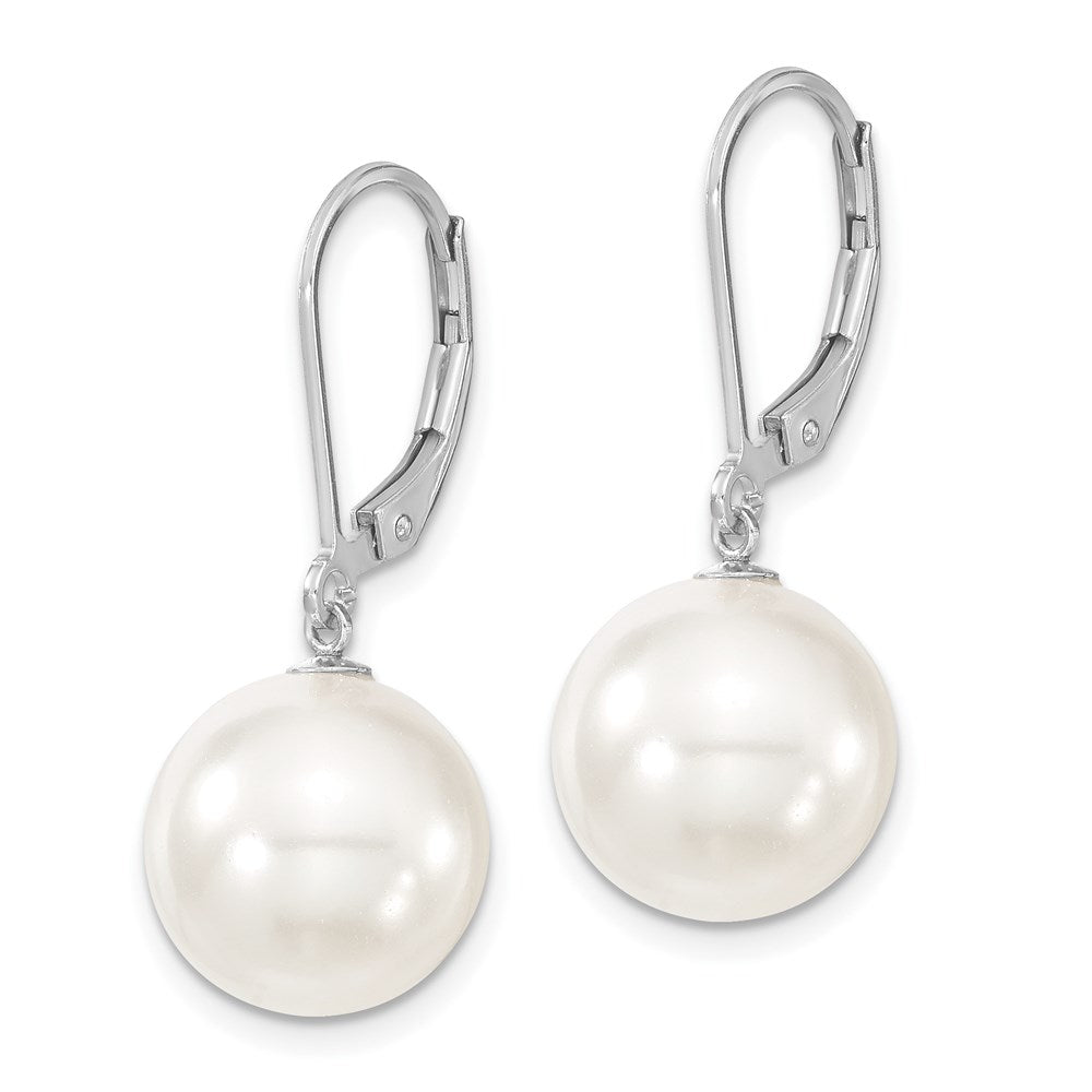 Majestik Sterling Silver Rhodium-plated 12- White Imitation Shell Pearl Leverback Dangle Earrings