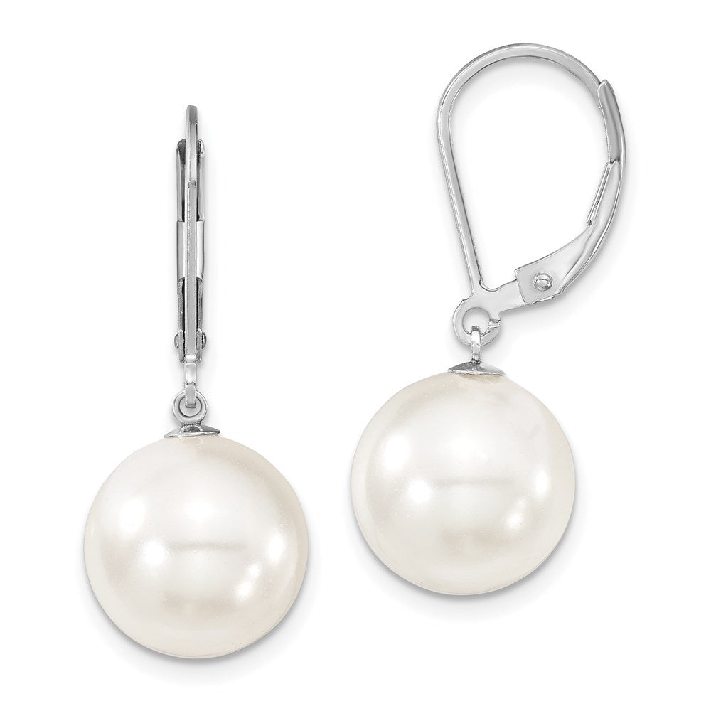 Majestik Sterling Silver Rhodium-plated 12- White Imitation Shell Pearl Leverback Dangle Earrings