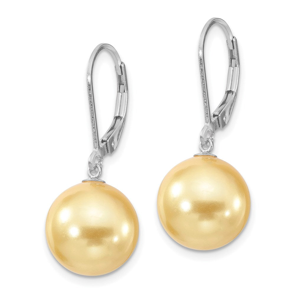 Majestik Sterling Silver Rhodium-plated 12- Yellow Imitation Shell Pearl Leverback Dangle Earrings