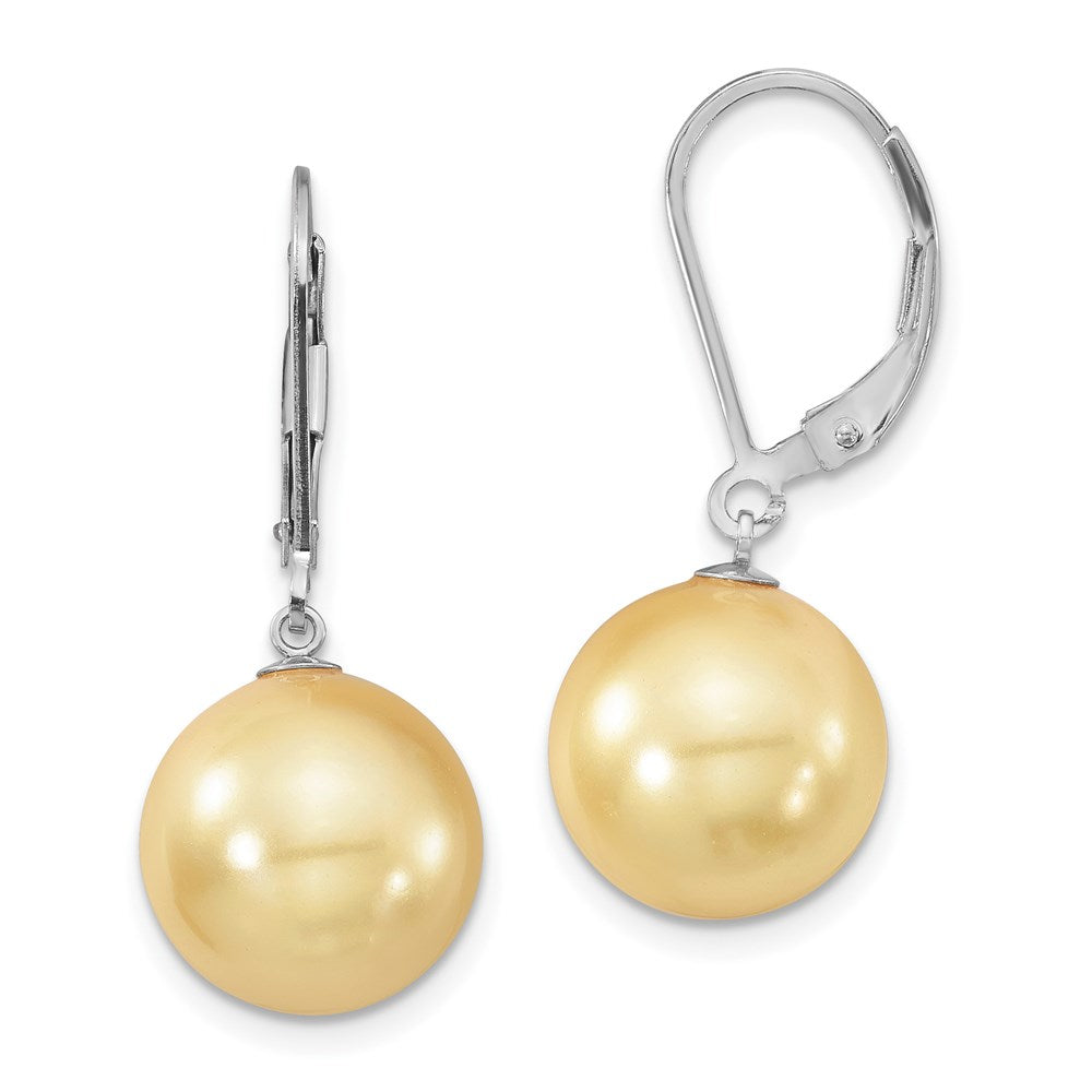 Majestik Sterling Silver Rhodium-plated 12- Yellow Imitation Shell Pearl Leverback Dangle Earrings
