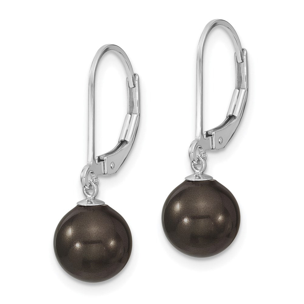 Majestik Sterling Silver Rhodium-plated 8- Black Imitation Shell Pearl Leverback Dangle Earrings