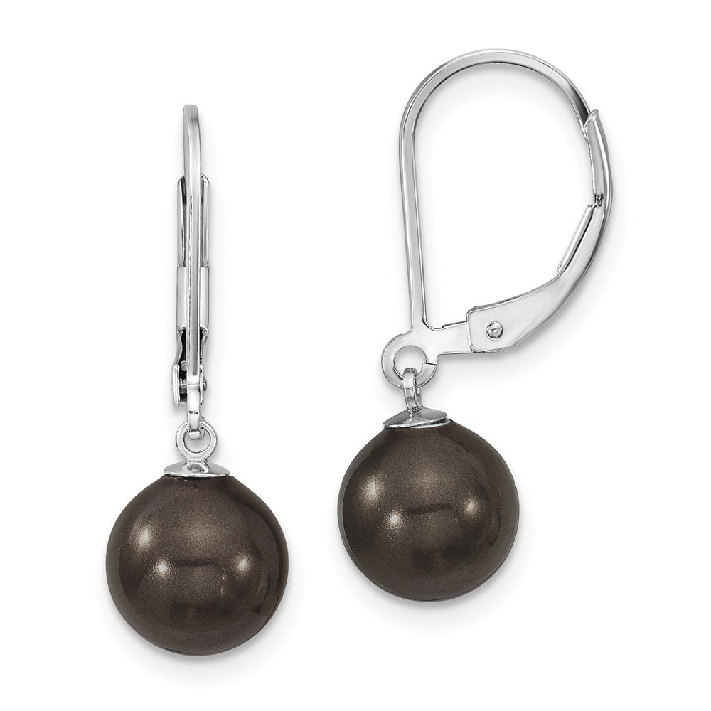 Majestik Sterling Silver Rhodium-plated 8- Black Imitation Shell Pearl Leverback Dangle Earrings