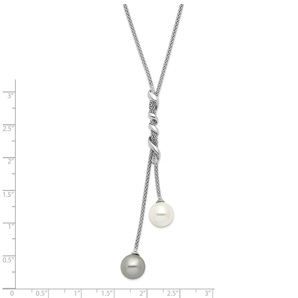 Majestik Sterling Silver Rhodium-plated 10- White and Grey Imitation Shell Pearl Spring Ring Clasp Necklace