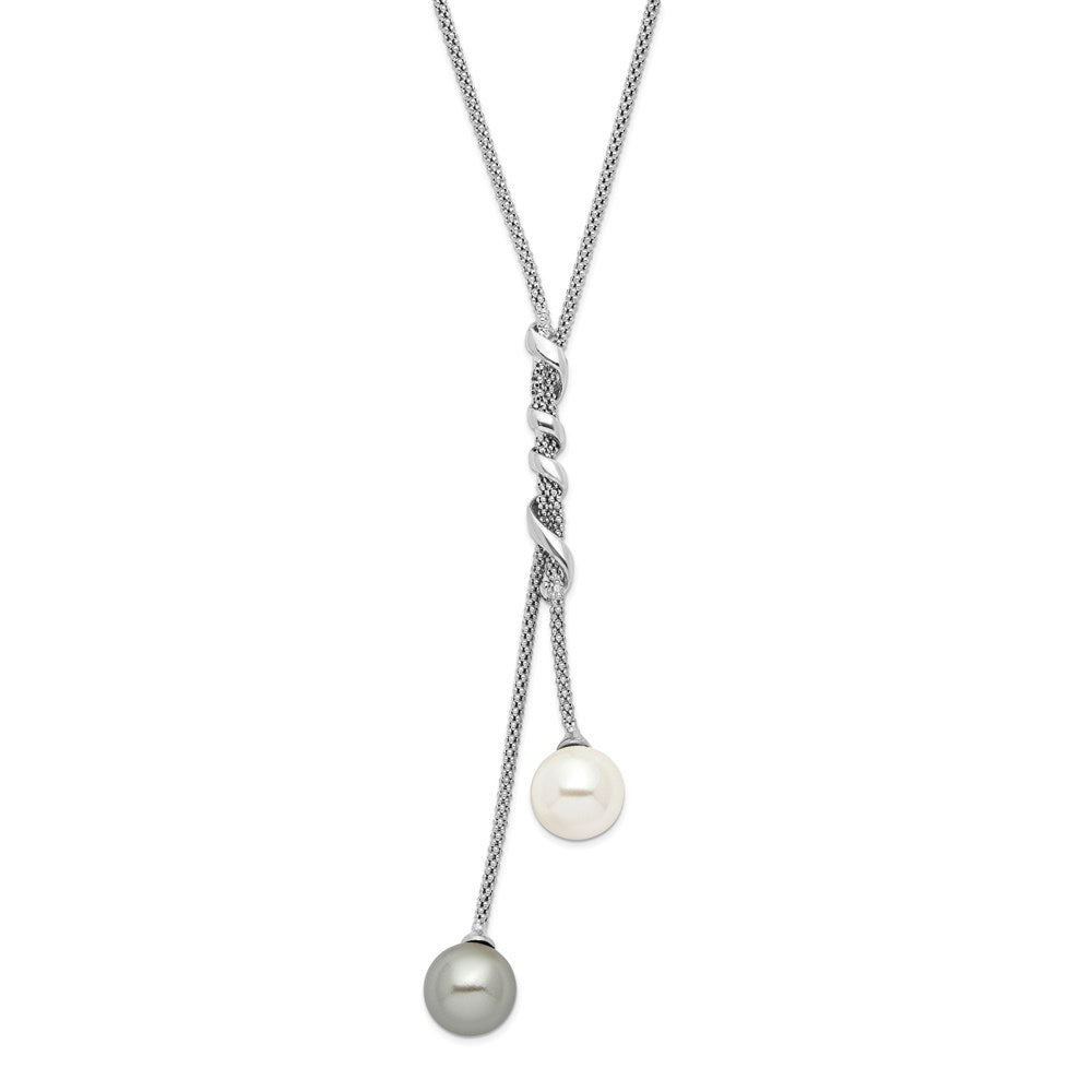 Majestik Sterling Silver Rhodium-plated 10- White and Grey Imitation Shell Pearl Spring Ring Clasp Necklace