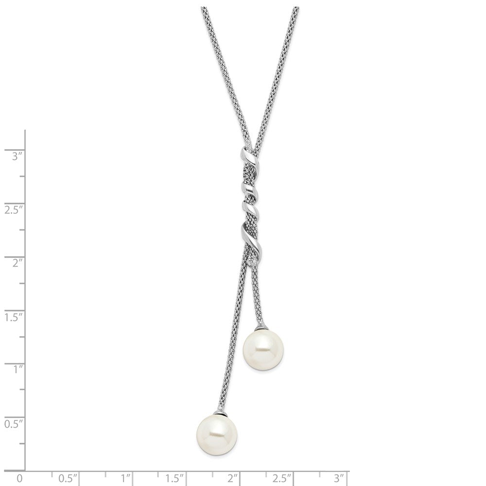 Majestik Sterling Silver Rhodium-plated 10- White Imitation Shell Pearl Spring Ring Clasp Necklace