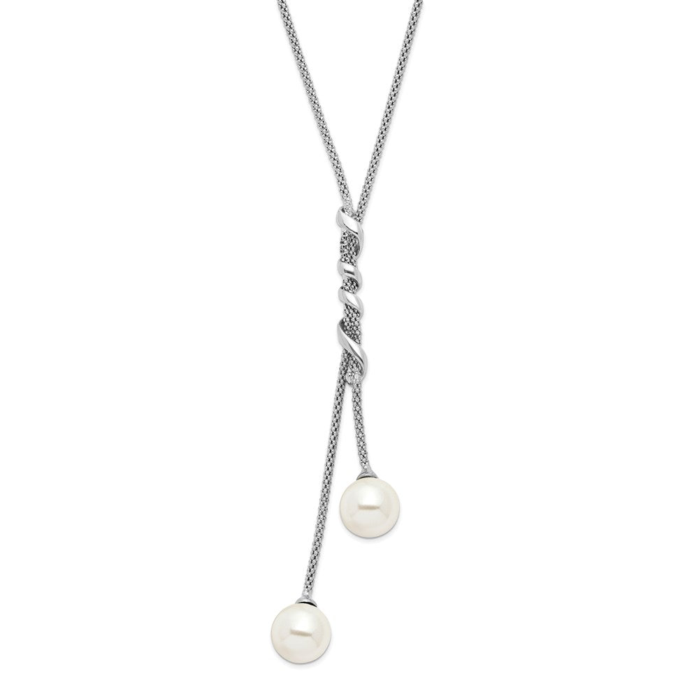 Majestik Sterling Silver Rhodium-plated 10- White Imitation Shell Pearl Spring Ring Clasp Necklace