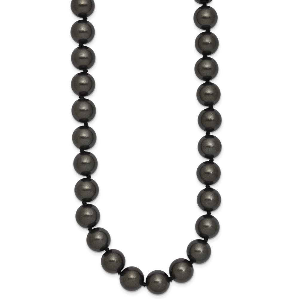 Sterling Silver Rhodium-plated 10- Black Imitation Shell Pearl Hand-knotted Necklace