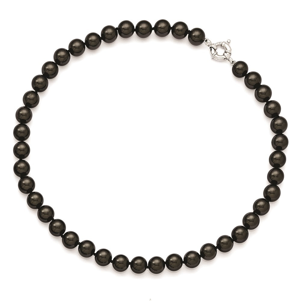 Majestik Sterling Silver Rhodium-plated 10- Black Imitation Shell Pearl Hand-knotted Necklace