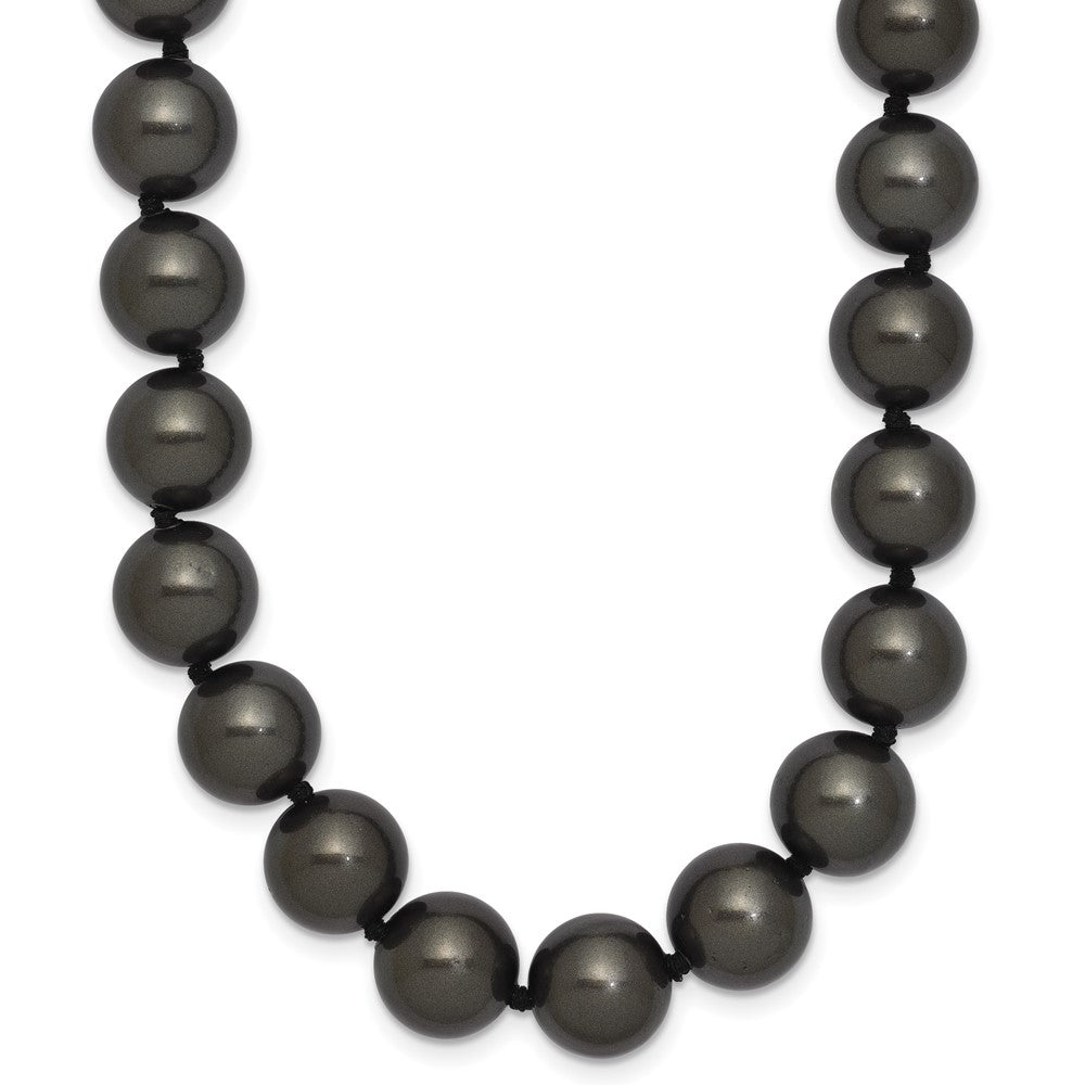 Sterling Silver Rhodium-plated 10- Black Imitation Shell Pearl Hand-knotted Necklace