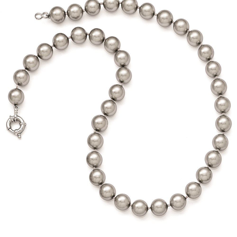 Majestik Sterling Silver Rhodium-plated 10- Grey Imitation Shell Pearl Hand-knotted Necklace