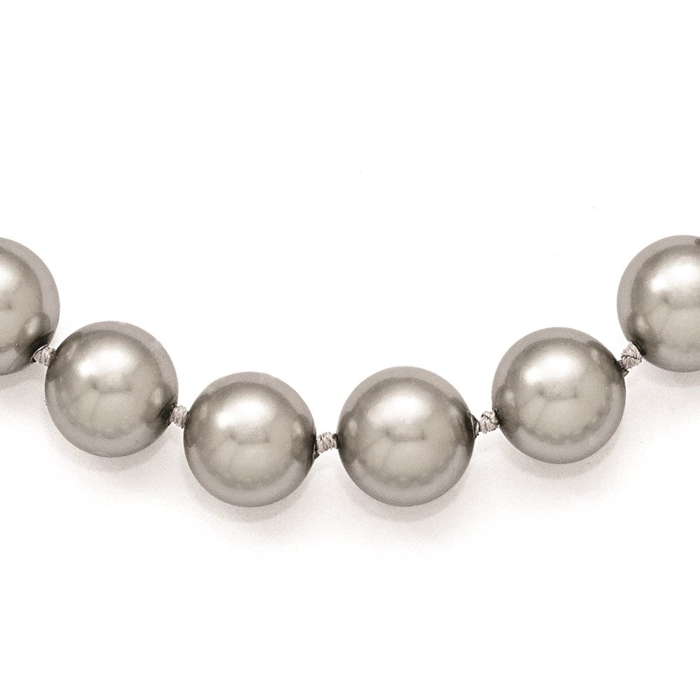 Majestik Sterling Silver Rhodium-plated 10- Grey Imitation Shell Pearl Hand-knotted Necklace