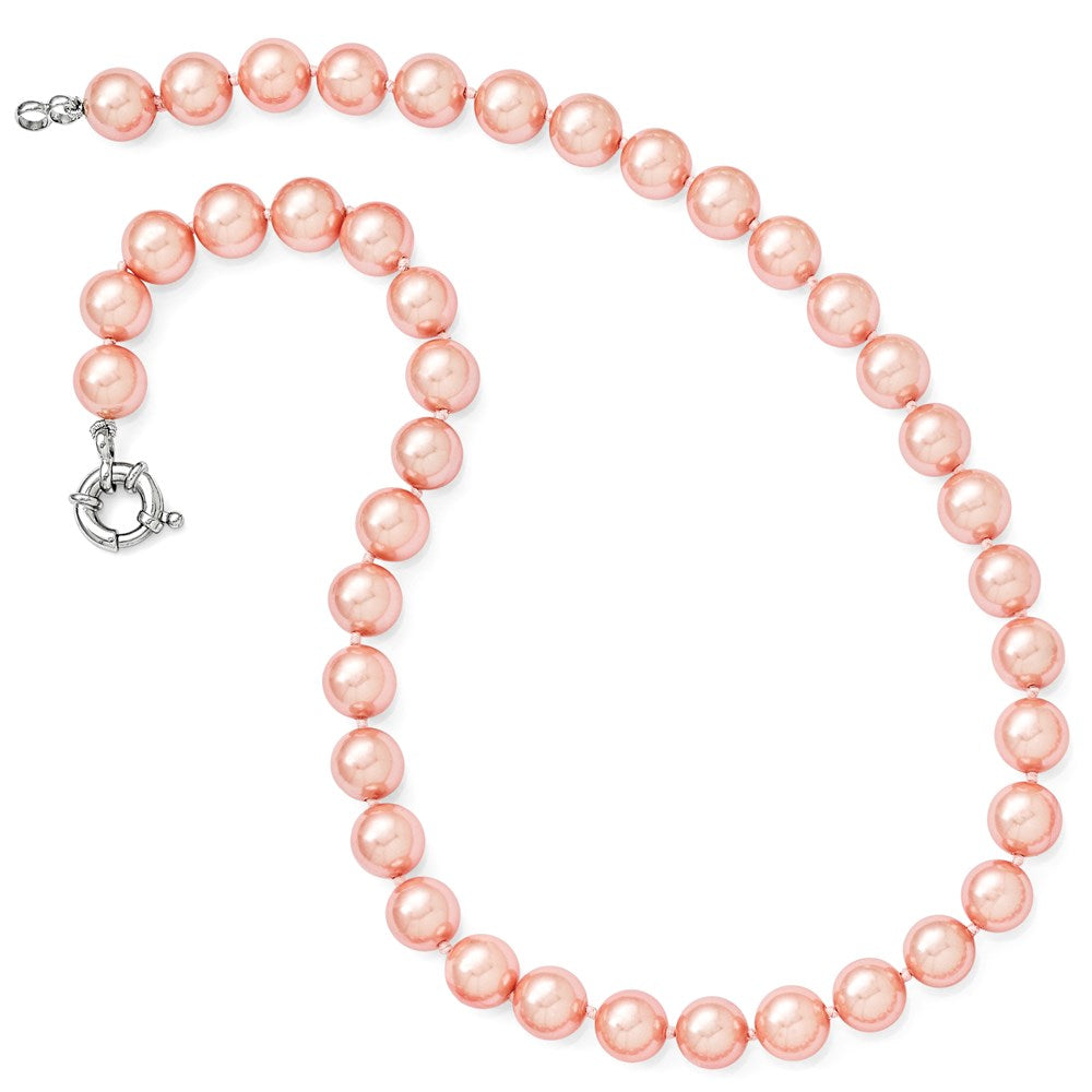 Majestik Sterling Silver Rhodium-plated 10- Pink Imitation Shell Pearl Hand-knotted Necklace