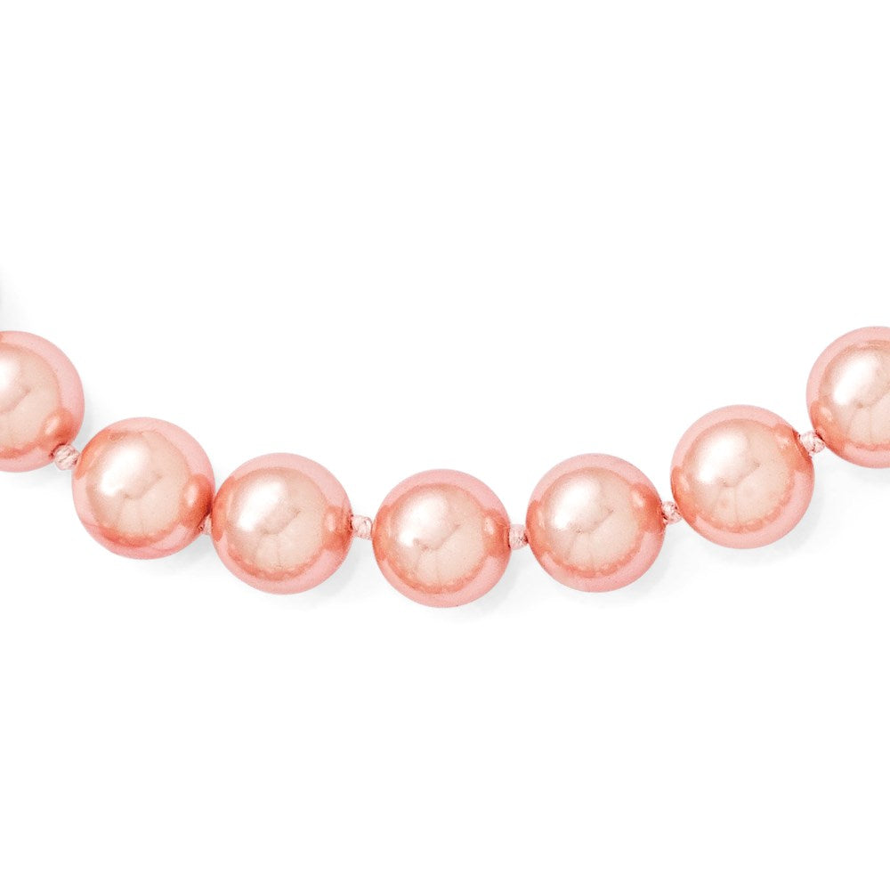 Majestik Sterling Silver Rhodium-plated 10- Pink Imitation Shell Pearl Hand-knotted Necklace