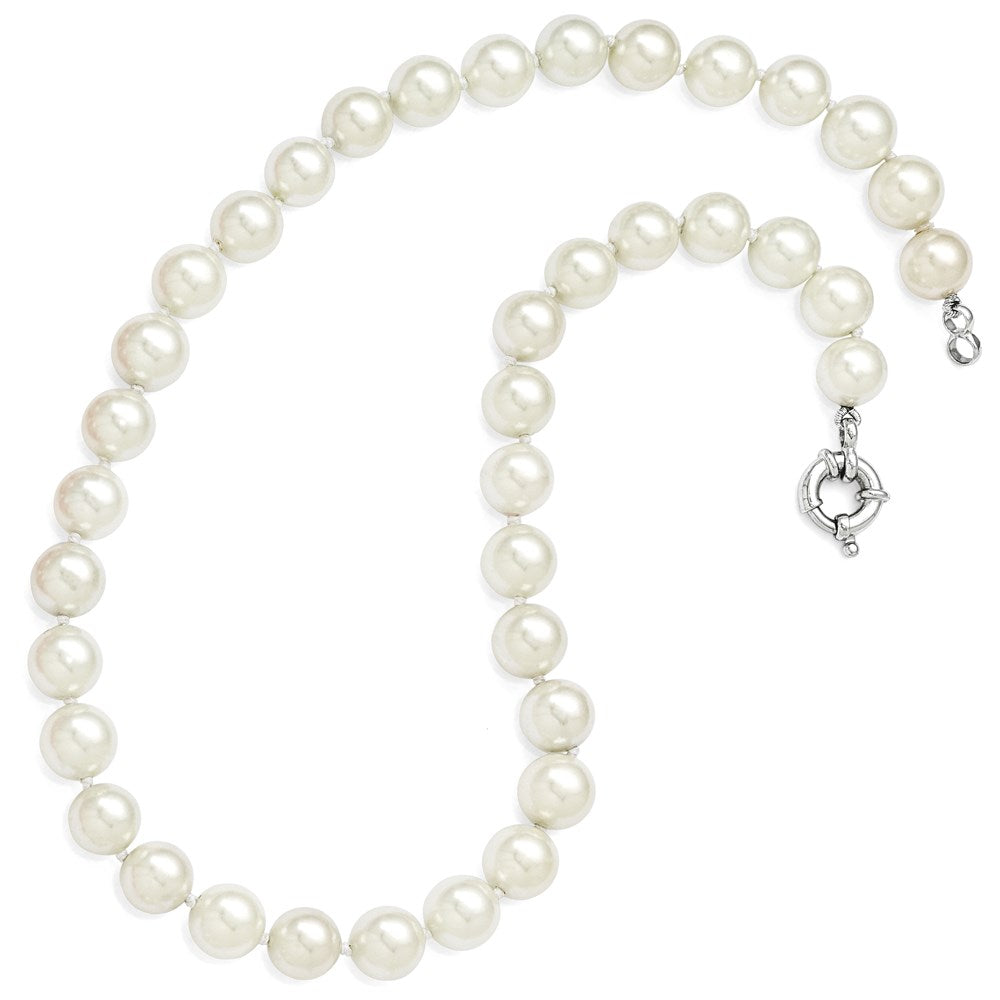 Sterling Silver Rhodium-plated 10- White Shell Pearl Hand-knotted Necklace