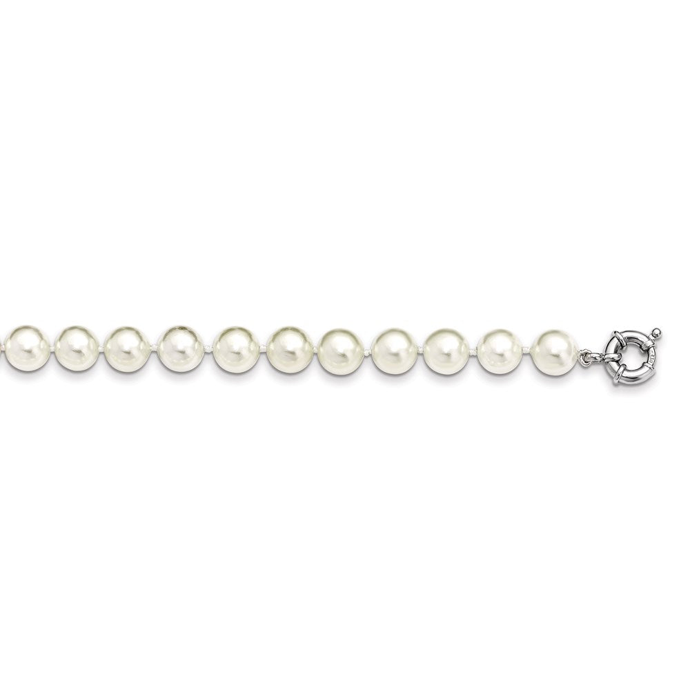 Sterling Silver Rhodium-plated 10- White Shell Pearl Hand-knotted Necklace