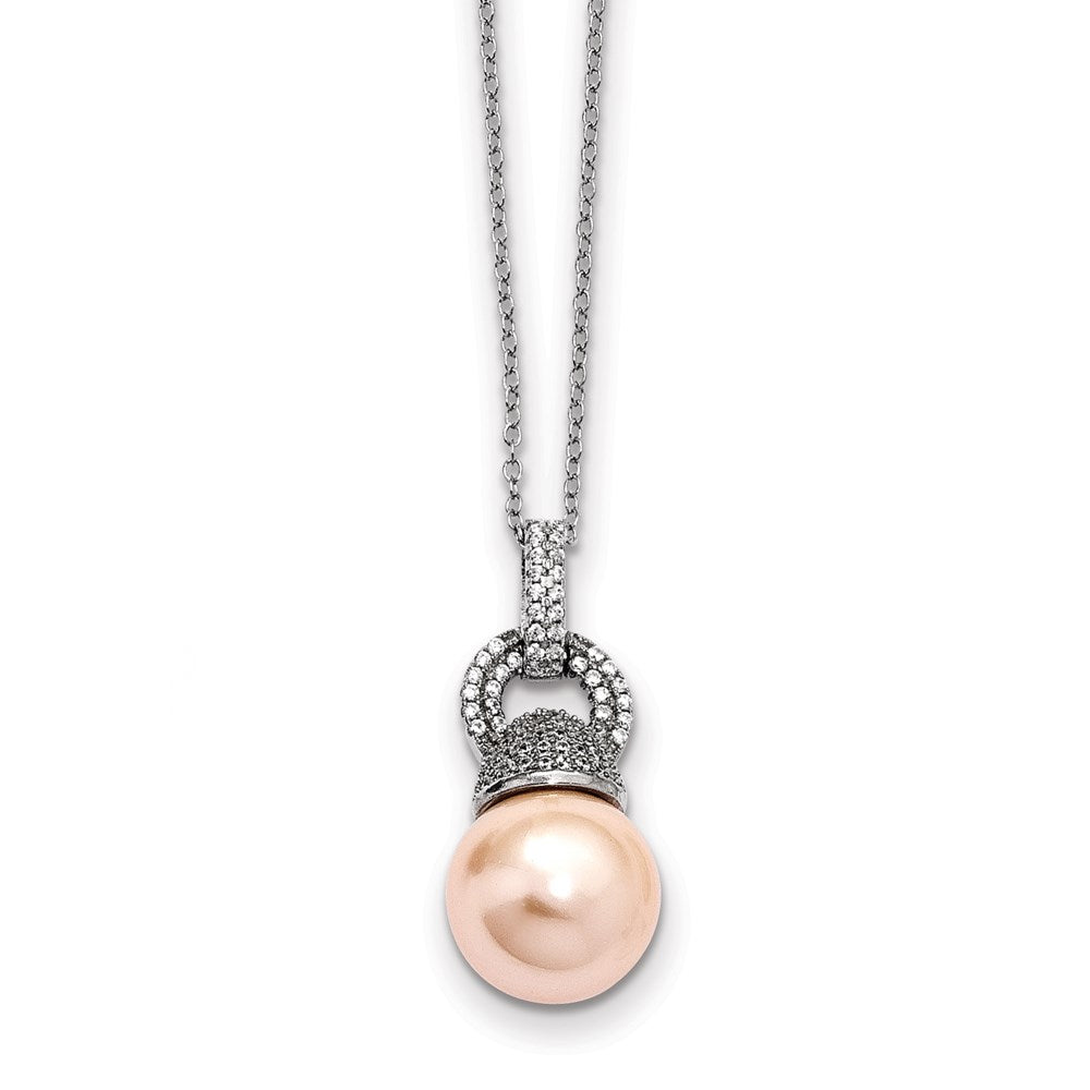 Sterling Silver Majestick 12- Pink Shell Pearl CZ Necklace