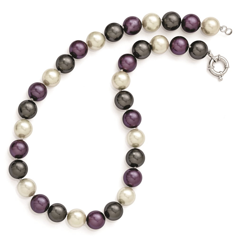 Majestik Sterling Silver Rhodium-plated 12- Multi-color Imitation Shell Pearl Hand-knotted Necklace