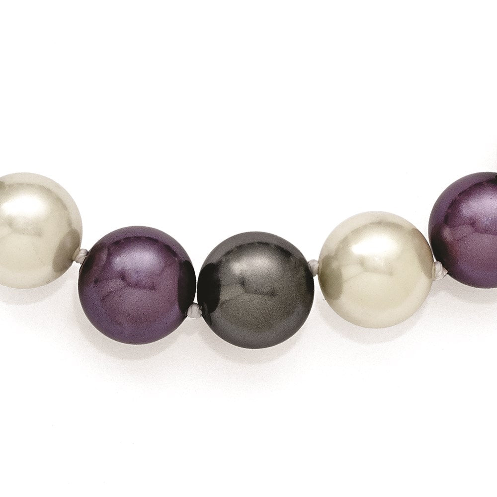 Majestik Sterling Silver Rhodium-plated 12- Multi-color Imitation Shell Pearl Hand-knotted Necklace