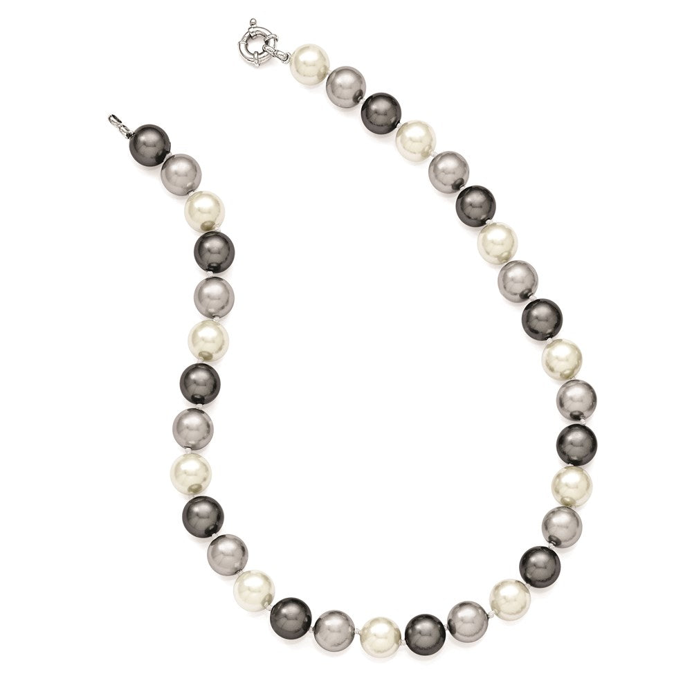 Sterling Silver Rhodium-plated 12- Multi-color Imitation Shell Pearl Hand-knotted Necklace