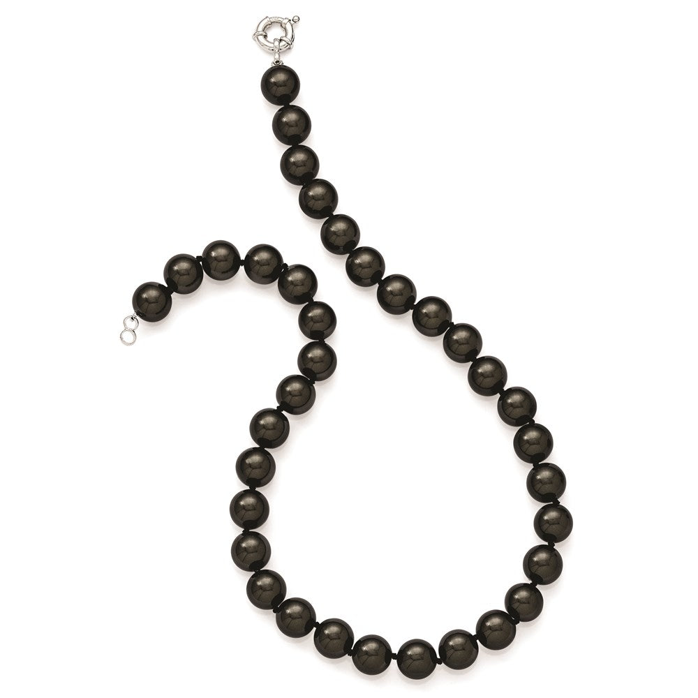 Majestik Sterling Silver Rhodium-plated 12- Black Imitation Shell Pearl Hand-knotted Necklace