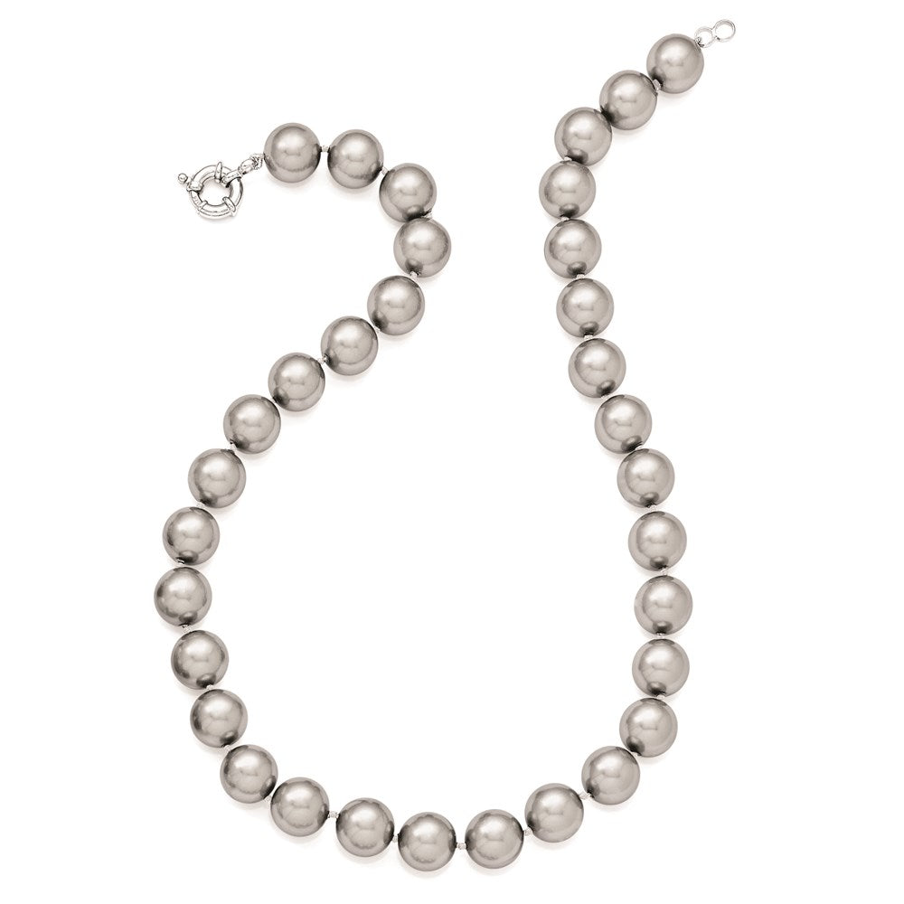 Majestik Sterling Silver Rhodium-plated 12- Grey Imitation Shell Pearl Hand-knotted Necklace