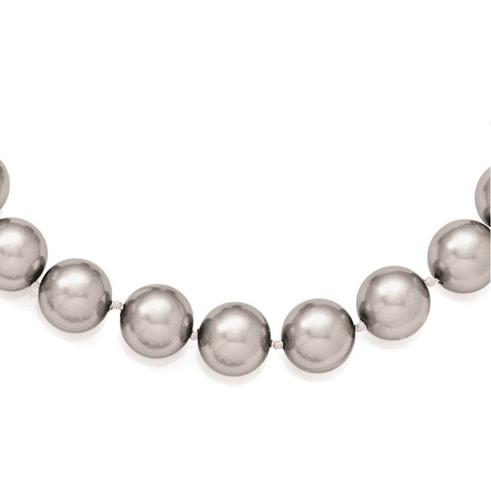 Majestik Sterling Silver Rhodium-plated 12- Grey Imitation Shell Pearl Hand-knotted Necklace