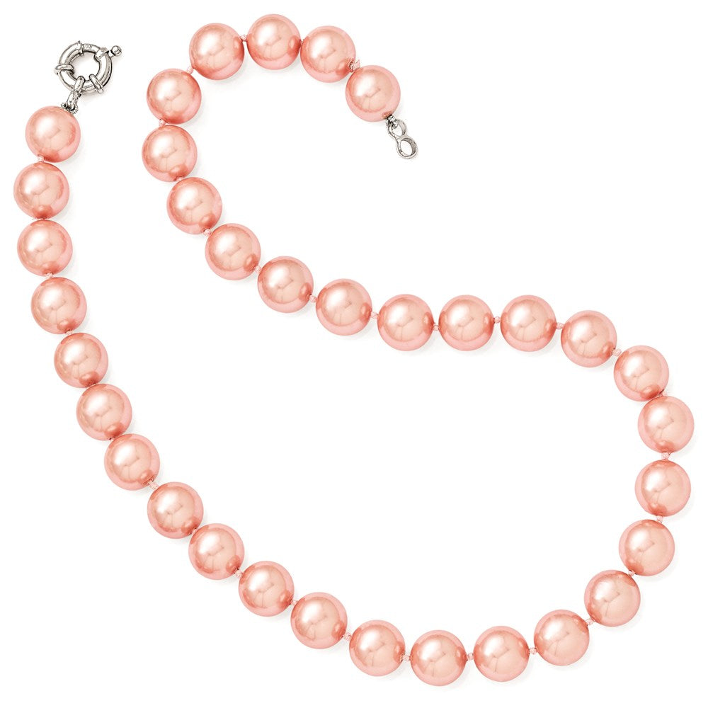 Majestik Sterling Silver Rhodium-plated 12- Pink Imitation Shell Pearl Hand-knotted Necklace