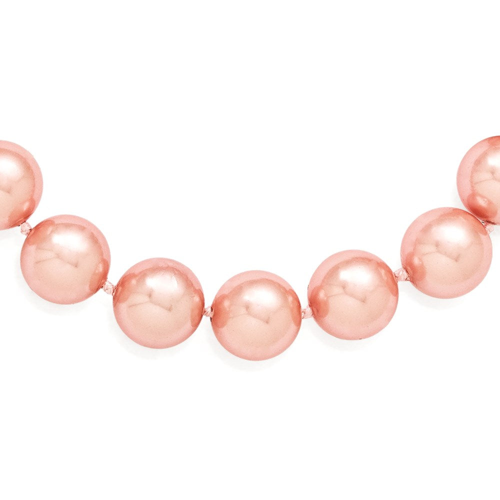 Majestik Sterling Silver Rhodium-plated 12- Pink Imitation Shell Pearl Hand-knotted Necklace