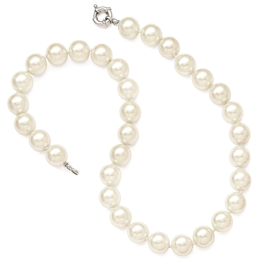 Majestik Sterling Silver Rhodium-plated 12- White Imitation Shell Pearl Hand-knotted Necklace