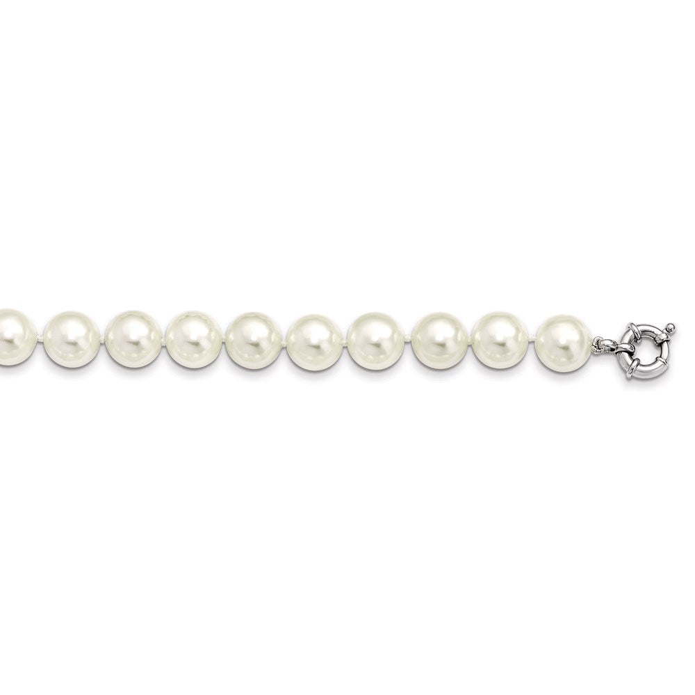 Majestik Sterling Silver Rhodium-plated 12- White Imitation Shell Pearl Hand-knotted Necklace