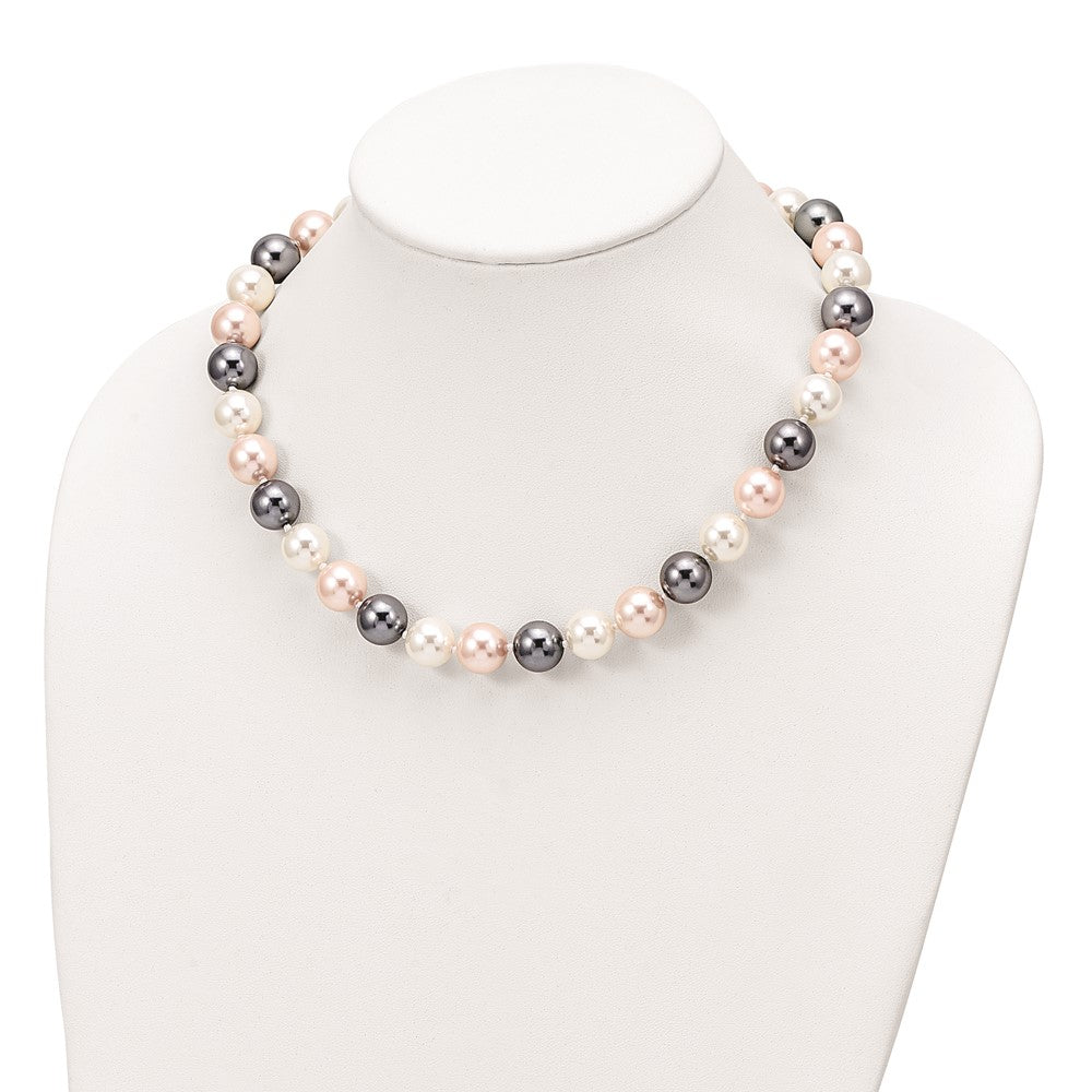 Majestik Sterling Silver Rhodium-plated 12- Multi-Color Imitation Shell Pearl Hand-knotted Necklace