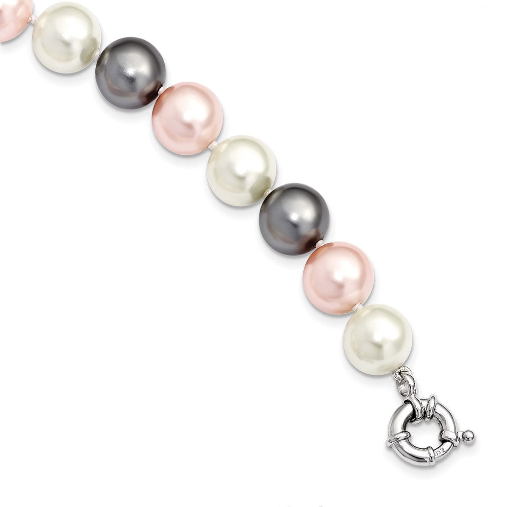 Majestik Sterling Silver Rhodium-plated 12- Multi-Color Imitation Shell Pearl Hand-knotted Necklace