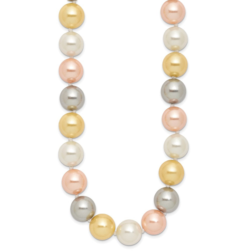 Sterling Silver Rhodium-plated 12- Yellow, Pink and White Multi-Color Imitation Shell Pearl Hand-knotted Necklace