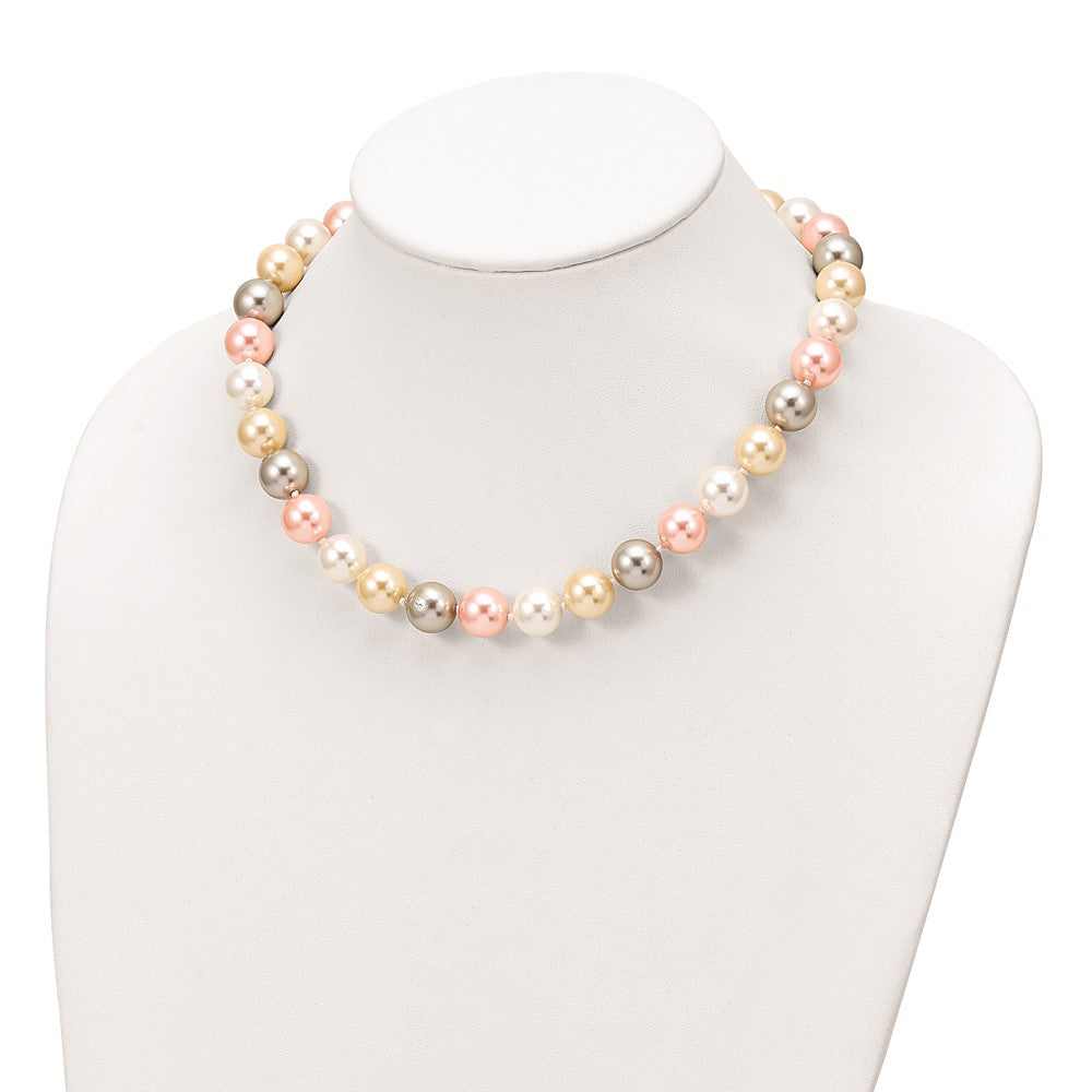 Majestik Sterling Silver Rhodium-plated 12- Multi-Color Imitation Shell Pearl Hand-knotted Necklace