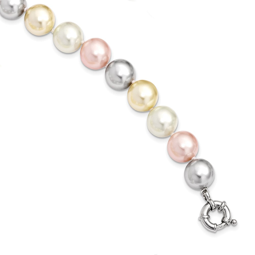 Majestik Sterling Silver Rhodium-plated 12- Multi-Color Imitation Shell Pearl Hand-knotted Necklace