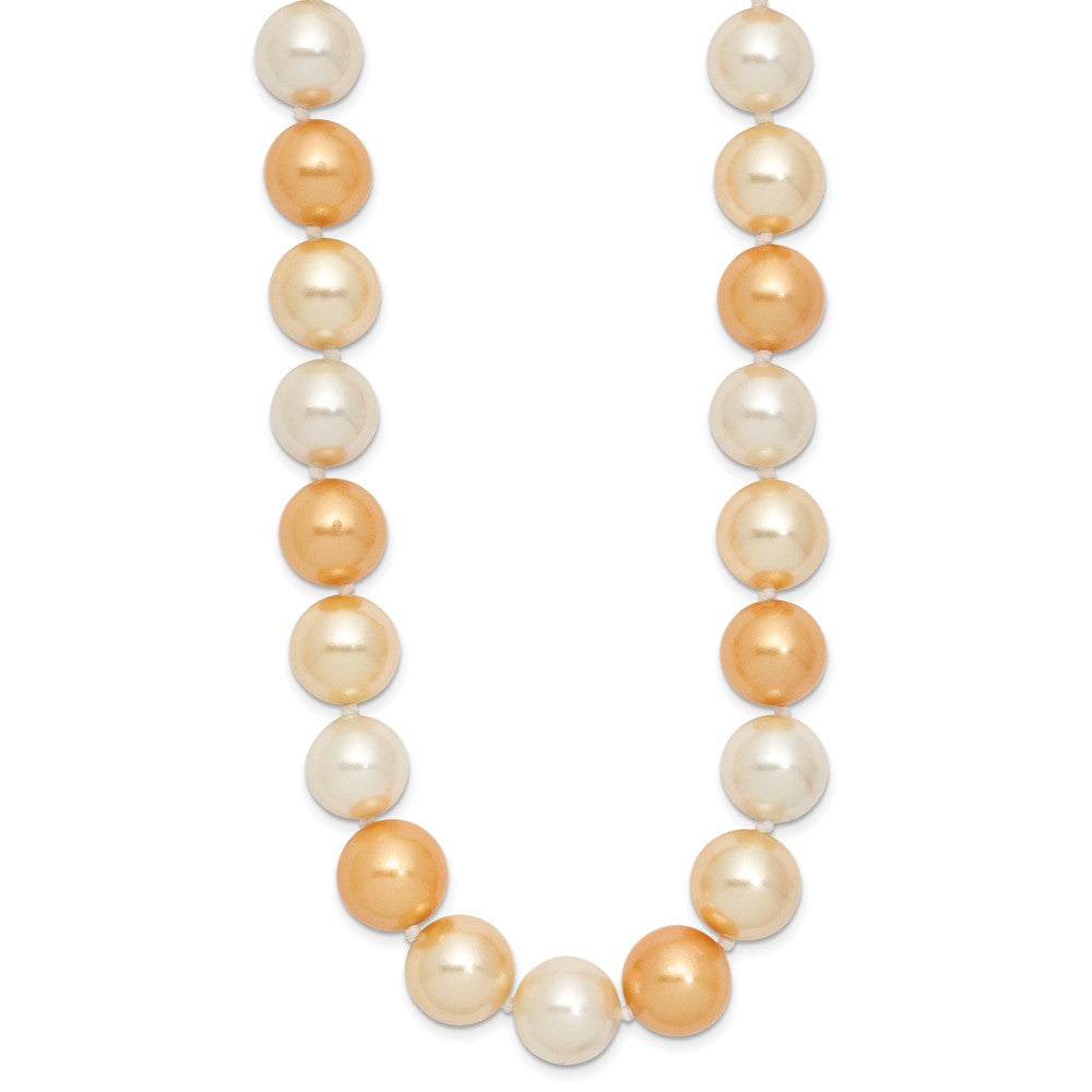 Sterling Silver Rhodium-plated 12- Yellow, Gold and White Imitation Shell Pearl Hand-knotted Necklace