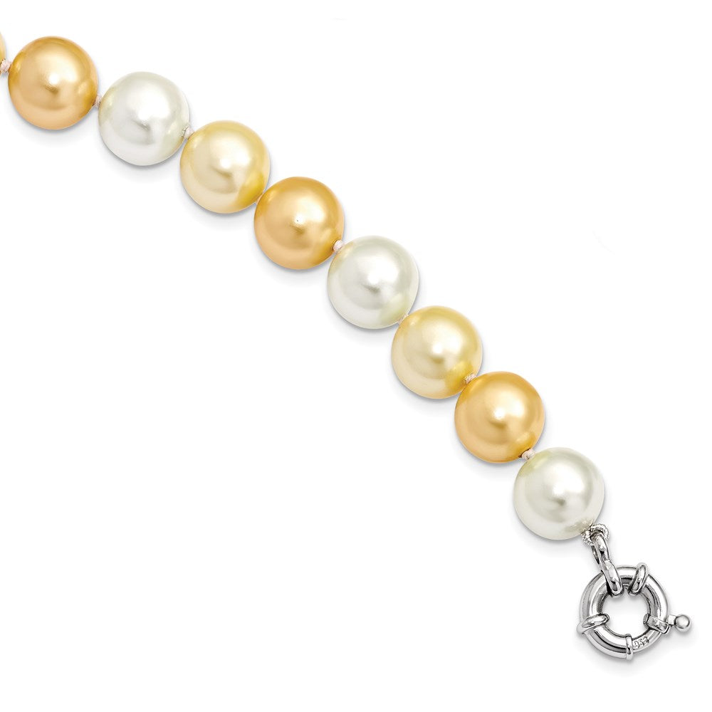 Majestik Sterling Silver Rhodium-plated 12- Yellow and White Imitation Shell Pearl Hand-knotted Necklace