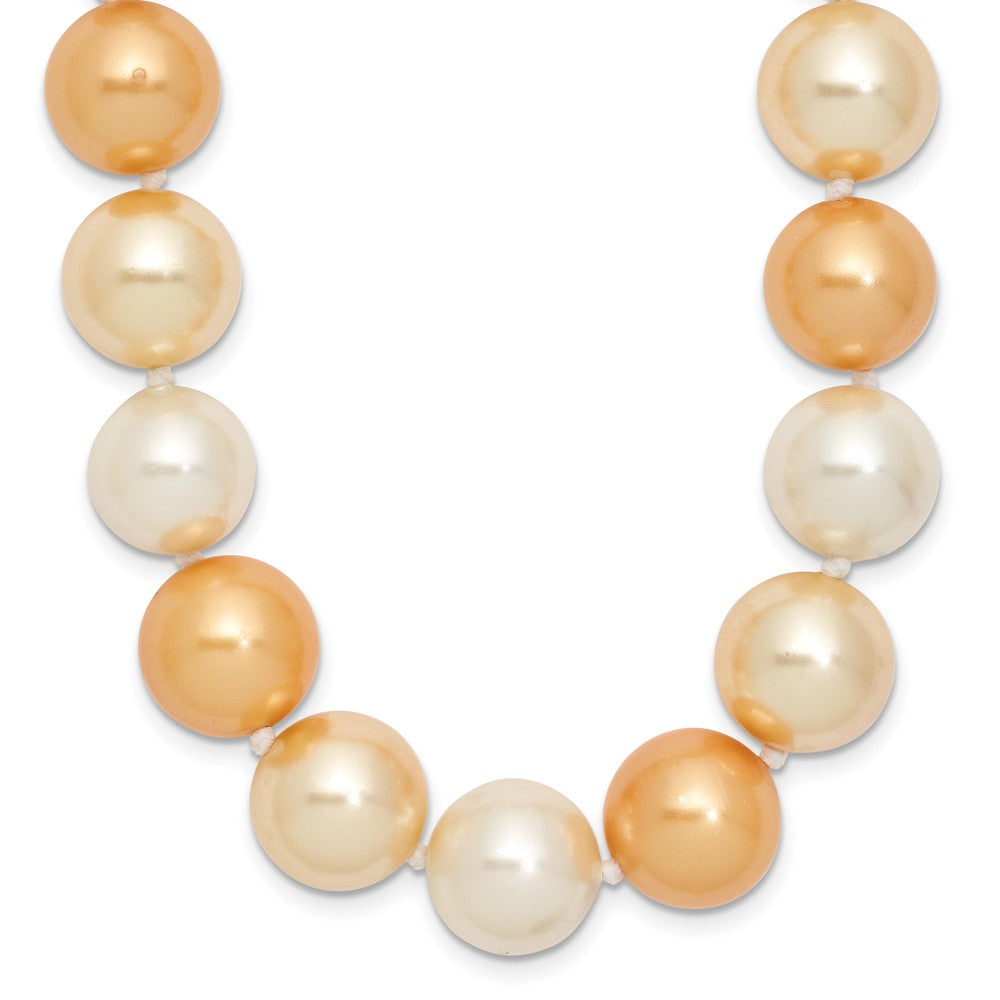Sterling Silver Rhodium-plated 12- Yellow, Gold and White Imitation Shell Pearl Hand-knotted Necklace