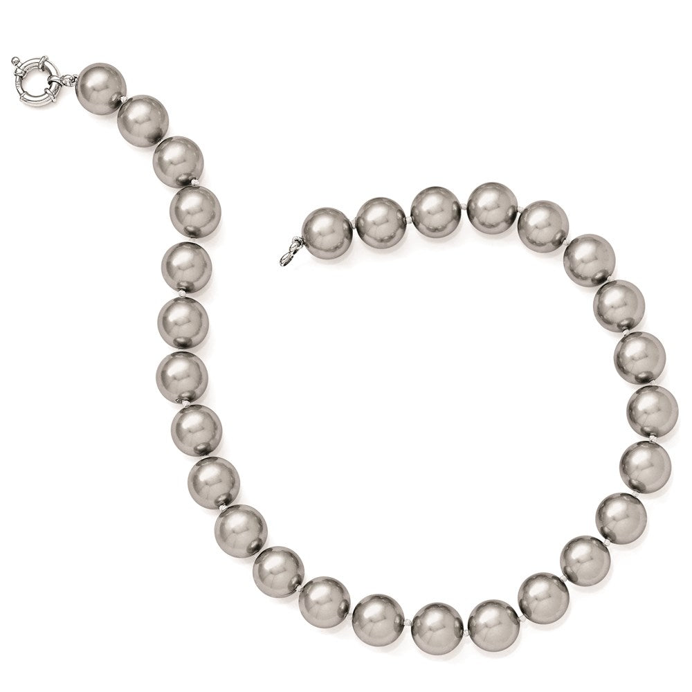 Majestik Sterling Silver Rhodium-plated 14- Grey Imitation Shell Pearl Hand-knotted Necklace