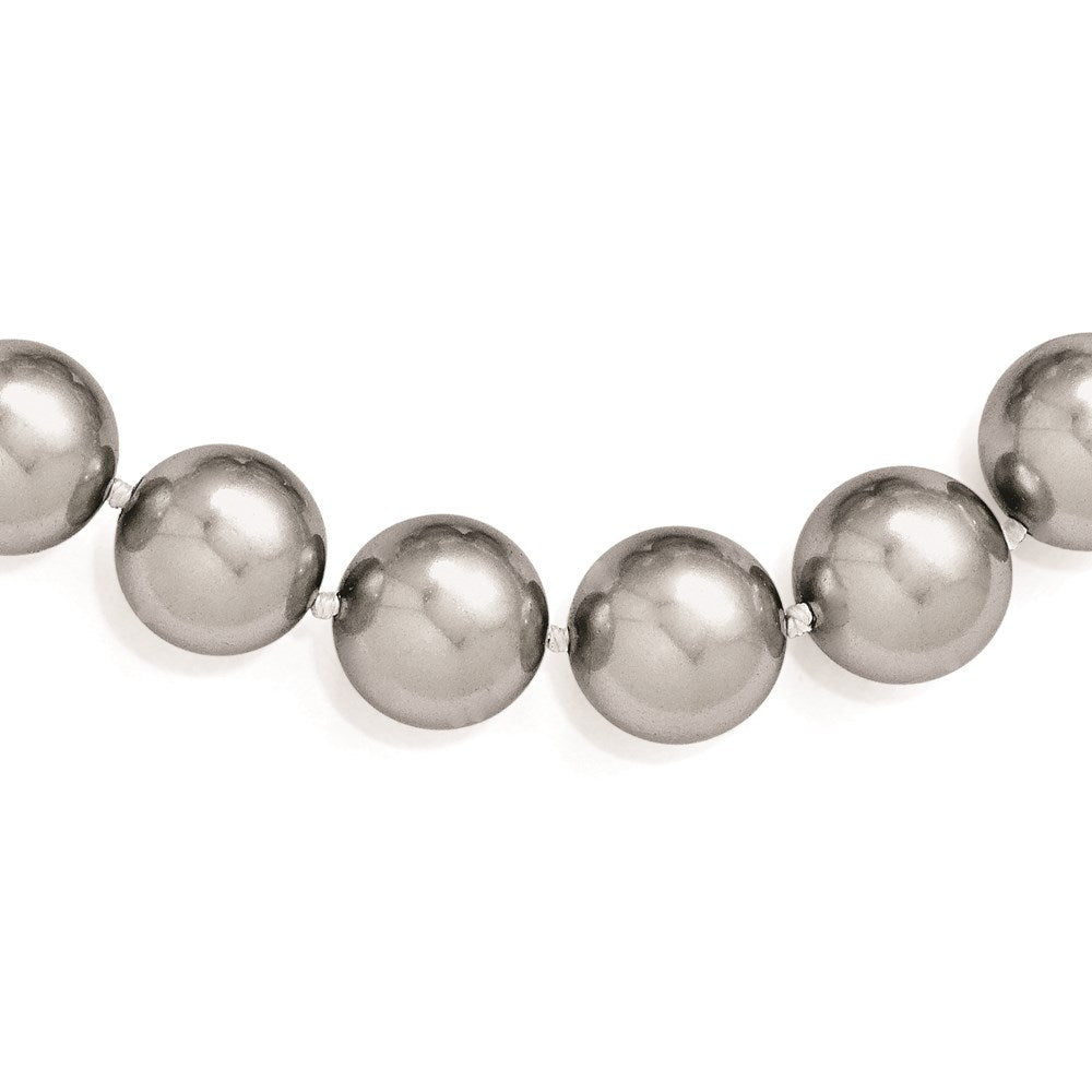 Majestik Sterling Silver Rhodium-plated 14- Grey Imitation Shell Pearl Hand-knotted Necklace