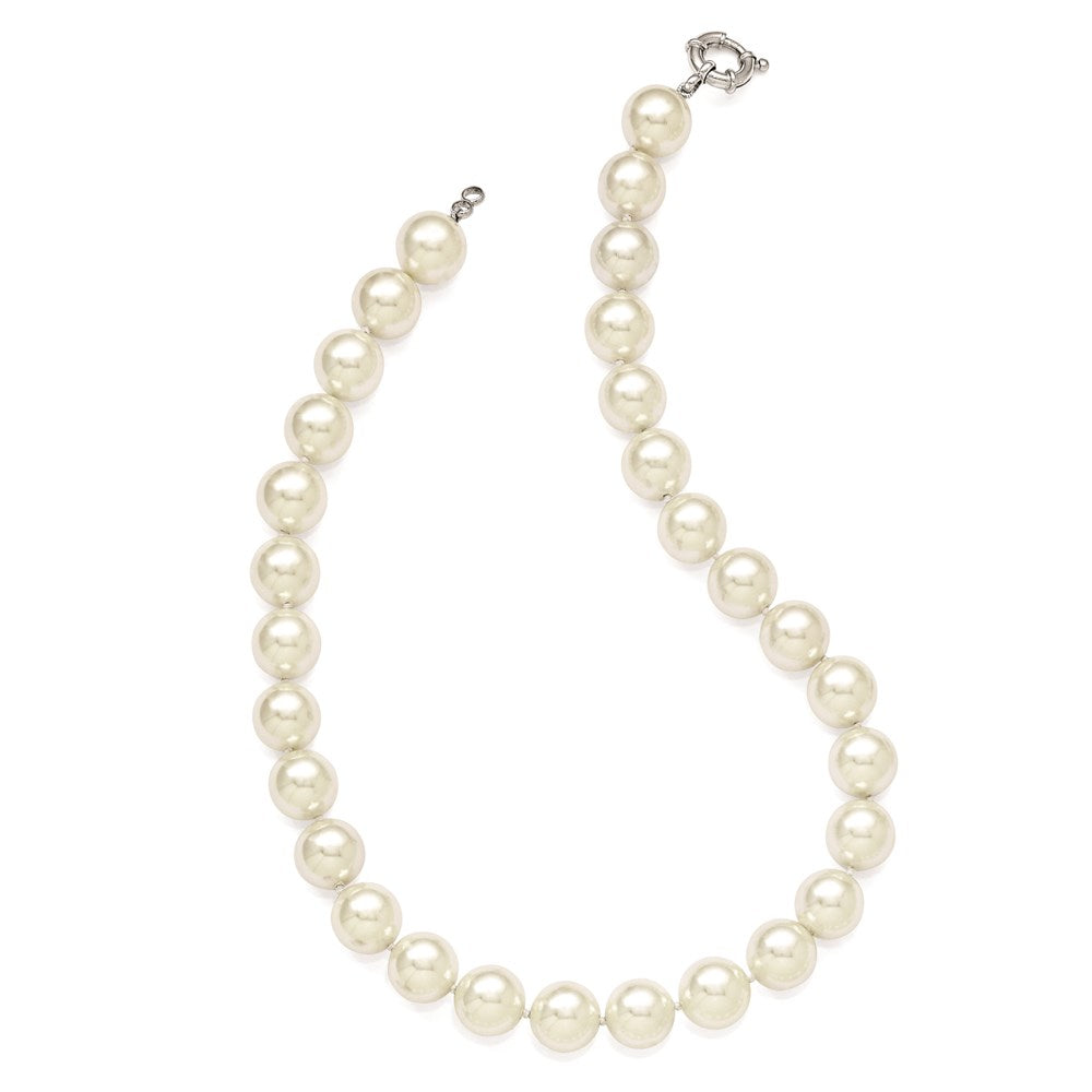 Majestik Sterling Silver Rhodium-plated 14- White Imitation Shell Pearl Hand-knotted Necklace