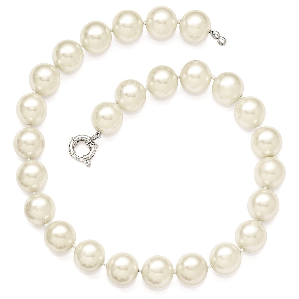 Majestik Sterling Silver Rhodium-plated 16- White Imitation Shell Pearl Hand-knotted Necklace