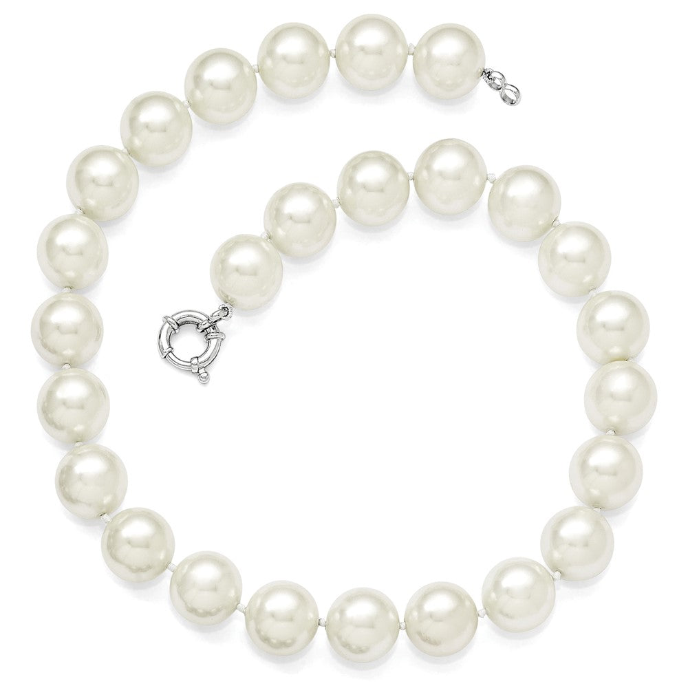 Sterling Silver Rhodium-plated 16- White Shell Pearl Hand-knotted Necklace