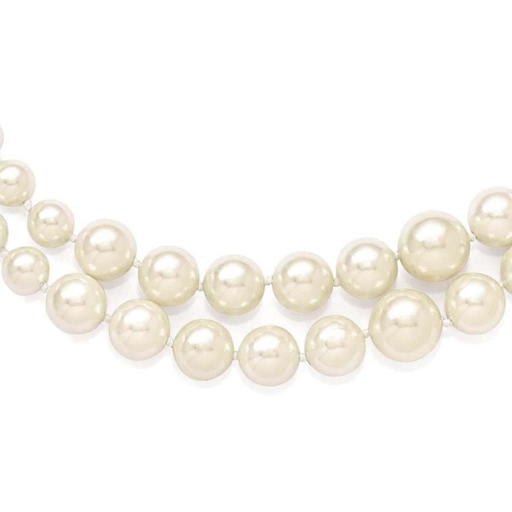 Majestik Sterling Silver Rhodium-plated 2 Row 6- Graduated White Imitation Shell Pearl Hand-knotted Necklace with Extender