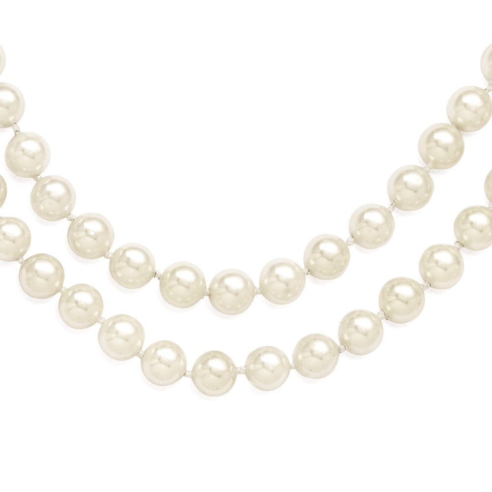 Majestik Sterling Silver Rhodium-plated 2 Row 7- White Imitation Shell Pearl Hand-knotted Necklace